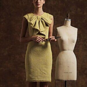 Vintage Style Eva Franco (Anthropologie) Chartreuse Yellow Tweed Bow Dress